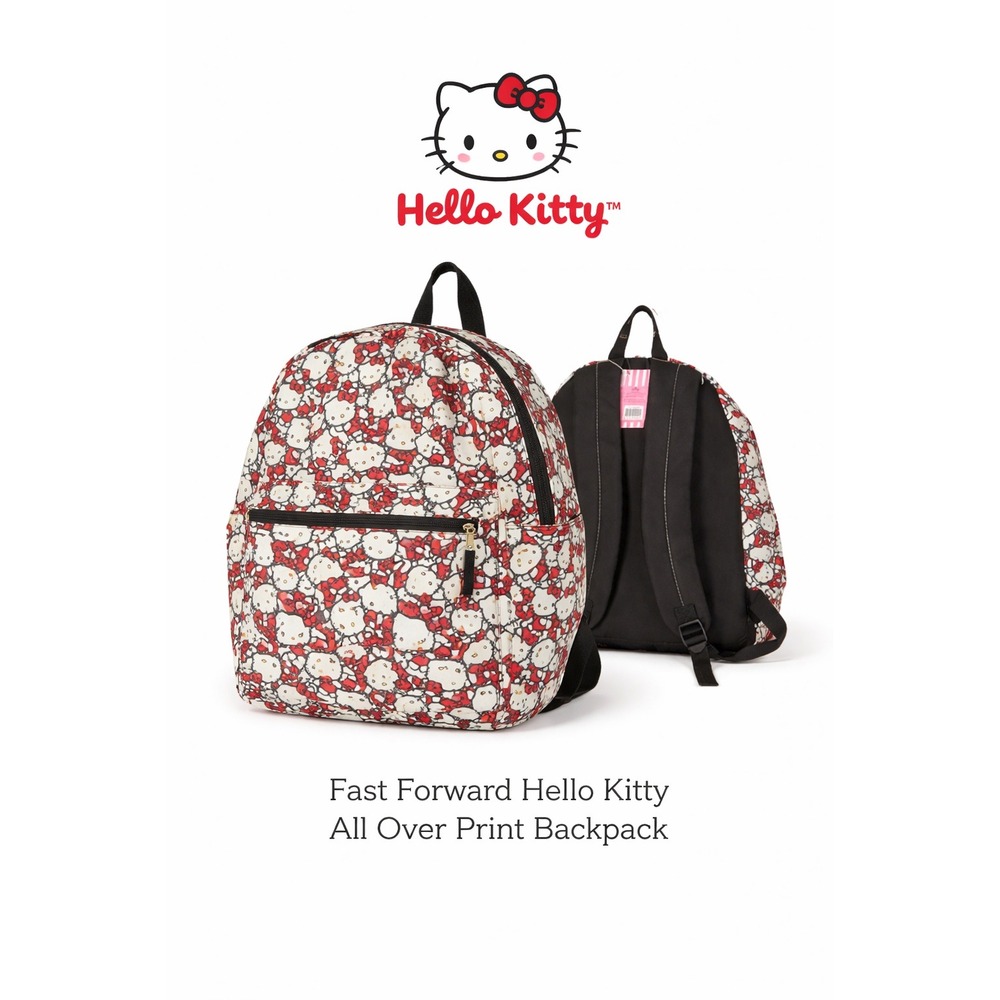 Fast Forward Hello Kitty All Over Print Backpack Kids School Bag White Red New